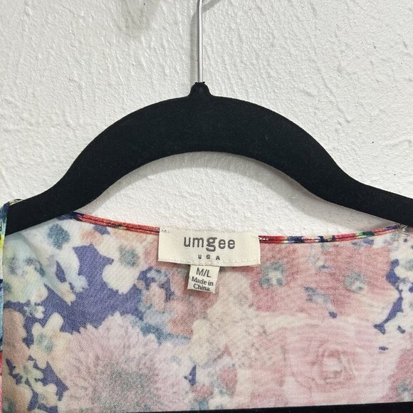 Umgee Pink Floral Kimono Cardigan Cover Up Open Front Multicolor Flowy Size M/L - Picture 5 of 11